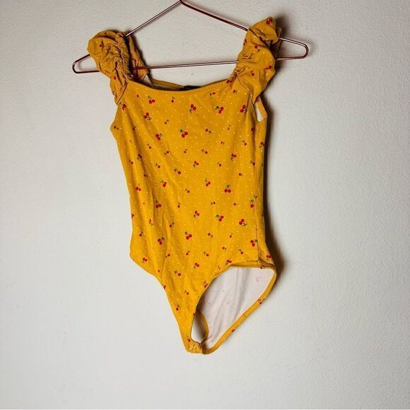 EUC Forever 21 Yellow Cherry Print Bodysuit Small - Picture 6 of 6